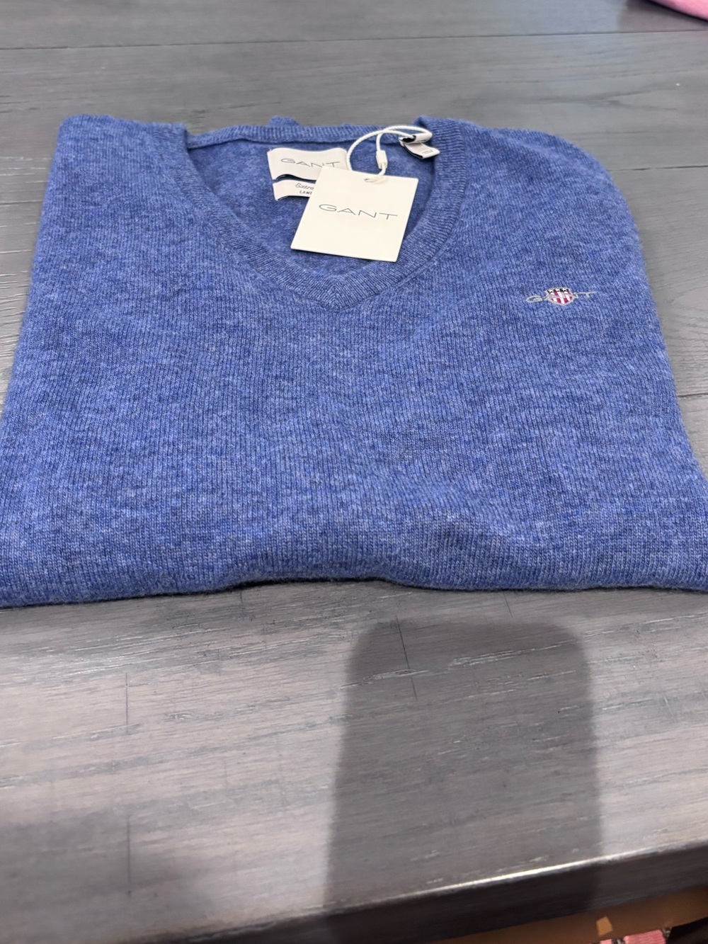 Gant Men's Heathered Royal Blue V-Neck Sweater